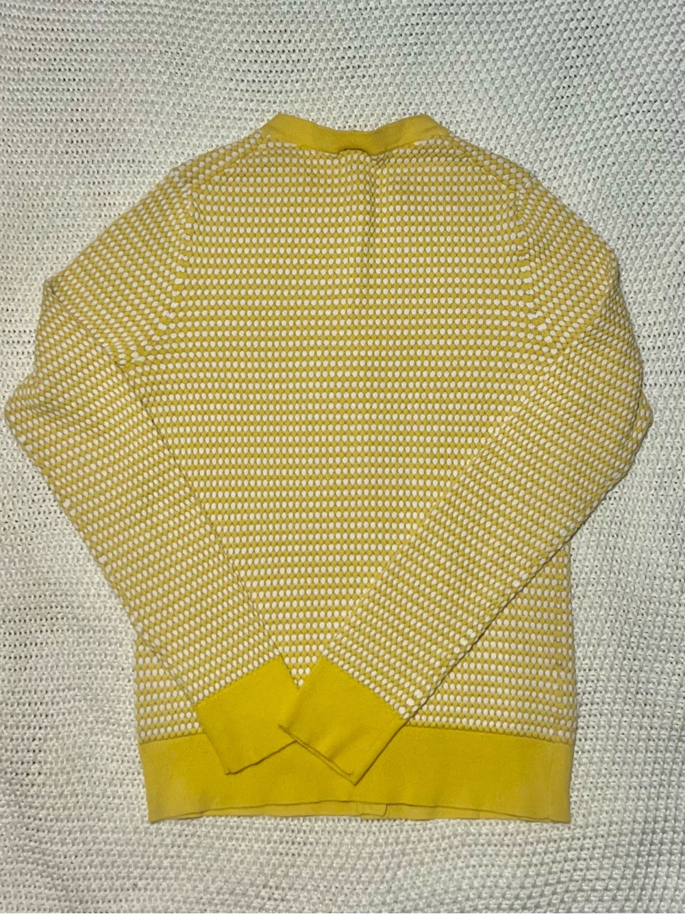 Ann Taylor Yellow and White Dot-Pattern Crewneck Cardigan - Picture 2 of 4